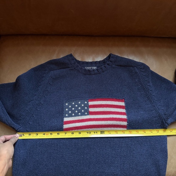 Land’s End Vintage USA Flag Motif Blue Crewneck 100% cotton Sweater 4th of July - Picture 6 of 10